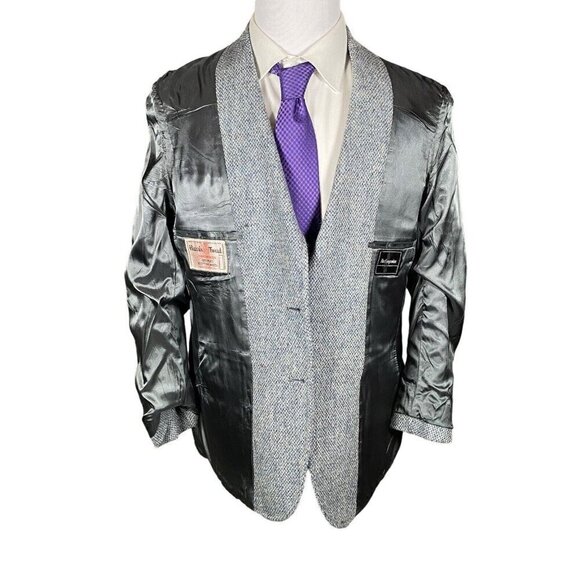 Vintage Harris Tweed Sport Coat 39 Blue Herringbone Blazer Two Button Vented - Picture 8 of 16